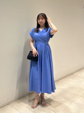 「NATURAL BEAUTY BASIC（ナチュラルビューティーベーシック）のカシュクールフレンチスリーブワンピース（ワンピース、ブルー系）」を使った、MIKUさん（レディース・161cm）の夏コーディネート