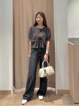 「NATURAL BEAUTY BASIC（ナチュラルビューティーベーシック）のワイドストレートデニムパンツ（Denim pants、ブラック系）」を使った、mek_nbbさん（レディース・152cm）の秋コーディネート