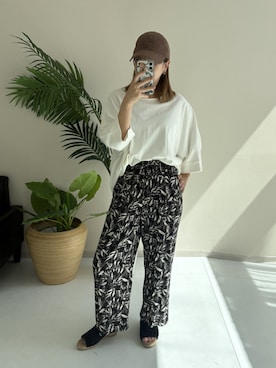 「nissen（ニッセン）の綿１００％バスク7分袖ドルマントップス（UVカット）＜大きいサイズ有＞（Tシャツ/カットソー、ホワイト系）」を使った、K-teraさん（レディース・157cm）の夏コーディネート