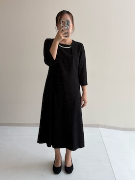 「nissen（ニッセン）の【喪服・礼服】洗える防シワ前開きワンピースアンサンブル（テーラードジャケット＋前開きワンピース）＜大きいサイズ有＞（フォーマルスーツ/小物、ブラック系）」を使った、K-teraさん（レディース・157cm）の夏コーディネート