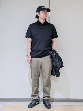 「adabat（アダバット）の【ADABAT NAVY】接触冷感/抗菌防臭/UVカット クールデオドラントジャージ 半袖ポロシャツ（ポロシャツ、ブラック系）」を使った、hiroさんの夏コーディネート