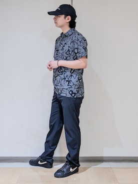 「adabat（アダバット）の【吸水速乾/UVカット/エコ】ウェーブロゴ半袖ポロシャツ（ポロシャツ、ブラック系）」を使った、hiroさんの夏コーディネート
