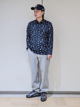 「adabat（アダバット）の【ADABAT NAVY】UVケア/吸水速乾 フィルサーモモノグラム柄長袖ポロシャツ（Polo、ブルー系）」を使った、hiroさんの秋コーディネート