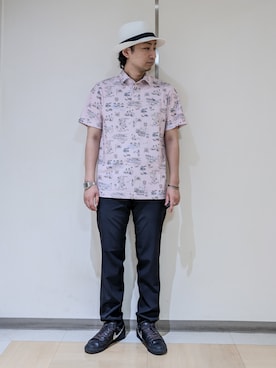 「adabat（アダバット）の【吸水速乾/UVカット】リンクスプリント半袖ポロシャツ（ポロシャツ、ピンク系）」を使った、hiroさんの夏コーディネート