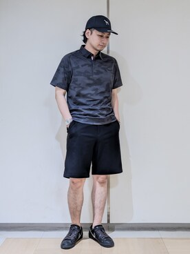 「adabat（アダバット）の【ADABAT NAVY】吸水速乾/UVカット リンクスジャガード半袖ポロシャツ（ポロシャツ、グレー系）」を使った、hiroさんの春コーディネート