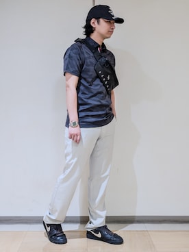「adabat（アダバット）の【ADABAT NAVY】吸水速乾/UVカット リンクスジャガード半袖ポロシャツ（ポロシャツ、グレー系）」を使った、hiroさんの夏コーディネート