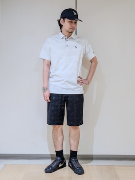 「adabat（アダバット）の【ADABAT NAVY】吸水速乾/UVカット リンクスジャガード半袖ポロシャツ（ポロシャツ、グレー系）」を使った、hiroさんの夏コーディネート