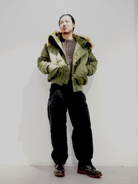 「アイテム（ミリタリージャケット）」を使った、Yujiroさん（メンズ・178cm）の冬コーディネート