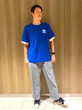 「adidas（アディダス）のグラフィックス クラウディ トレフォイルTシャツ / アディダスオリジナルス adidas Originals（Tシャツ/カットソー、ブルー系）」を使った、YTさん（メンズ・180cm）の夏コーディネート