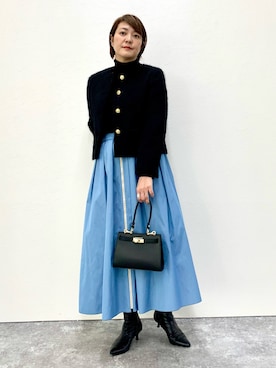 「NOLLEY’S（ノーリーズ）のアイテム（ノーカラージャケット）」を使った、Yuki.Tさん（レディース・163cm）の冬コーディネート