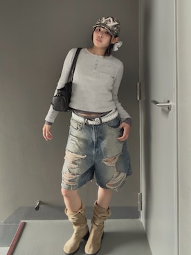 「MASONPRINCE（メイソンプリンス）のアイテム（パンツ）」を使った、p!noさん（レディース・157cm）の春コーディネート