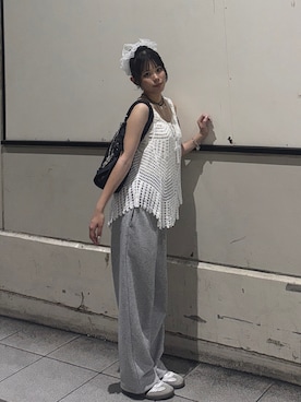「florist（フローリスト）の2WAY グランジレザーサンカクスタッズ ボストンバッグ/ ショルダーバッグ（ボストンバッグ）」を使った、p!noさん（レディース・156cm・20代）の夏コーディネート