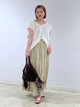 「A part by（アパートバイ）の≪追加2≫ペーパーユルニットノースリーブ（ニット/セーター、ホワイト系）」を使った、chikaさん（レディース・154cm）の夏コーディネート