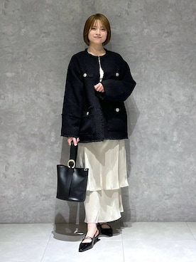 「A part by（アパートバイ）のアイテム（ノーカラージャケット）」を使った、chikaさん（レディース・154cm）の冬コーディネート