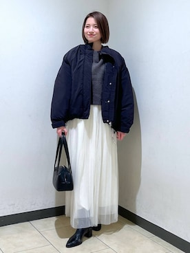 「A part by（アパートバイ）の≪追加3≫ラメチュールプリーツスカート（スカート）」を使った、chikaさん（レディース・154cm）の冬コーディネート