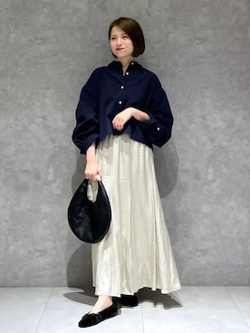 「A part by（アパートバイ）のショートオックスシャツ≪追加2≫（シャツ/ブラウス）」を使った、chikaさん（レディース・154cm）の秋コーディネート