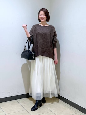「A part by（アパートバイ）の≪追加3≫ラメチュールプリーツスカート（スカート）」を使った、chikaさん（レディース・154cm）の冬コーディネート