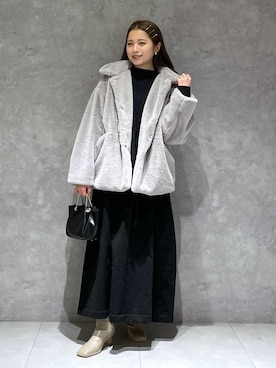 「e/rm（イーアールエム）のファージャケット（その他アウター）」を使った、chikaさん（レディース・154cm）の冬コーディネート