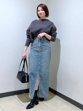 「アイテム（デニムスカート）」を使った、chikaさん（レディース・154cm）の冬コーディネート