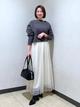「A part by（アパートバイ）の≪追加3≫ラメチュールプリーツスカート（スカート）」を使った、chikaさん（レディース・154cm）の冬コーディネート
