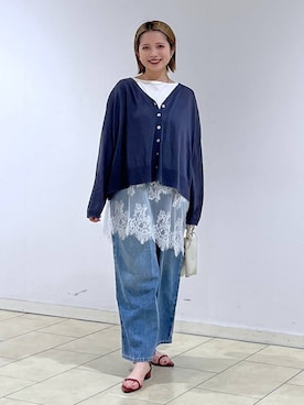 「A part by（アパートバイ）のテンセルデニムパンツ（デニムパンツ、ブルー系）」を使った、chikaさん（レディース・154cm）の夏コーディネート