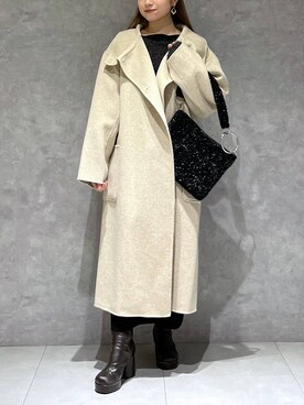 「A part by（アパートバイ）のアイテム（ノーカラーコート）」を使った、chikaさん（レディース・154cm）の冬コーディネート