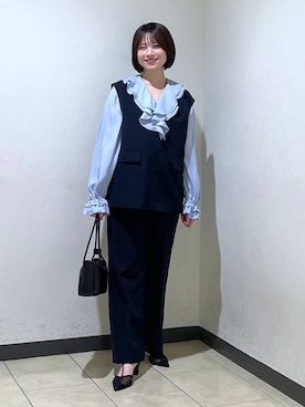 「アイテム（パンツドレス、ブルー系）」を使った、chikaさん（レディース・154cm）の冬コーディネート