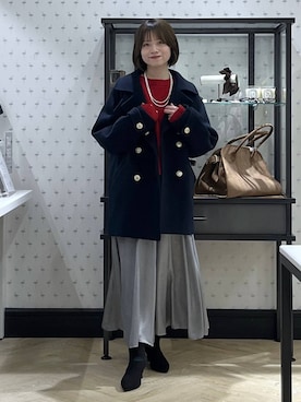 「アイテム（ピーコート）」を使った、chikaさん（レディース・154cm）の冬コーディネート