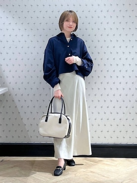 「A part by（アパートバイ）のショートオックスシャツ≪追加2≫（シャツ/ブラウス）」を使った、chikaさん（レディース・154cm）の春コーディネート