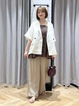 「A part by（アパートバイ）のキンチャクミニショルダバッグ（ショルダーバッグ、レッド系）」を使った、chikaさん（レディース・154cm）の夏コーディネート