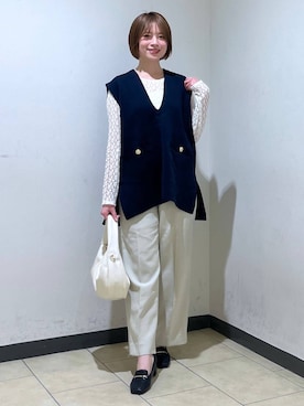 「人気アイテムをチェック！」｜「アイテム（スラックス）」を使った、chikaさん（レディース・154cm）の春コーディネート
