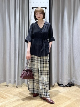 「A part by（アパートバイ）のキンチャクミニショルダバッグ（ショルダーバッグ、レッド系）」を使った、chikaさん（レディース・154cm）の夏コーディネート