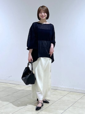 「mysty woman（ミスティウーマン）のモールドカップ付きインナーキャミソール２　497419（キャミソール、ブラック系）」を使った、chikaさん（レディース・154cm）の春コーディネート