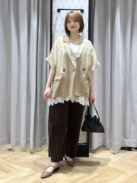 「アイテム（テーラードジャケット、イエロー系）」を使った、chikaさん（レディース・154cm）の夏コーディネート