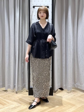 「A part by（アパートバイ）のソフトカーブバッグ（ショルダーバッグ、ブラック系）」を使った、chikaさん（レディース・154cm）の夏コーディネート