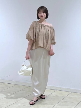 「A part by（アパートバイ）のキンチャクミニショルダバッグ（ショルダーバッグ、ホワイト系）」を使った、chikaさん（レディース・154cm）の夏コーディネート