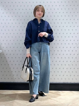 「A part by（アパートバイ）のショートオックスシャツ≪追加2≫（シャツ/ブラウス）」を使った、chikaさん（レディース・154cm）の春コーディネート