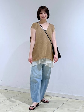 「A part by（アパートバイ）のフリルレイヤードキャミソール（キャミソール、ホワイト系）」を使った、chikaさん（レディース・154cm）の夏コーディネート
