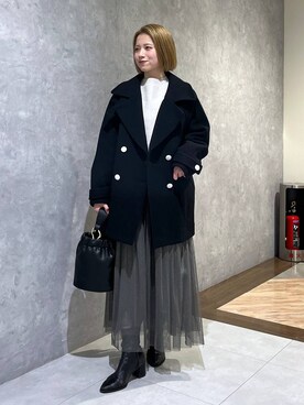 「A part by（アパートバイ）のアイテム（ピーコート）」を使った、chikaさん（レディース・154cm）の冬コーディネート