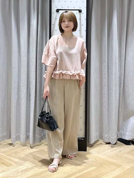 「A part by（アパートバイ）のキンチャクミニショルダバッグ（ショルダーバッグ、ブラック系）」を使った、chikaさん（レディース・154cm）の夏コーディネート