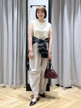 「A part by（アパートバイ）のキンチャクミニショルダバッグ（ショルダーバッグ、レッド系）」を使った、chikaさん（レディース・154cm）の夏コーディネート