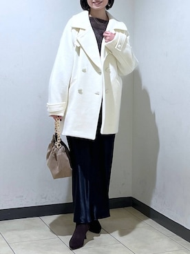 「アイテム（ピーコート）」を使った、chikaさん（レディース・154cm）の冬コーディネート