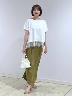 「A part by（アパートバイ）のキンチャクミニショルダバッグ（ショルダーバッグ、ホワイト系）」を使った、chikaさん（レディース・154cm）の夏コーディネート