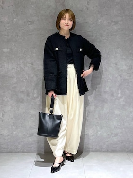「A part by（アパートバイ）のアイテム（ノーカラージャケット）」を使った、chikaさん（レディース・154cm）の冬コーディネート
