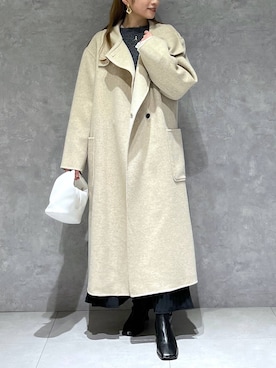「A part by（アパートバイ）のアイテム（ノーカラーコート）」を使った、chikaさん（レディース・154cm）の冬コーディネート