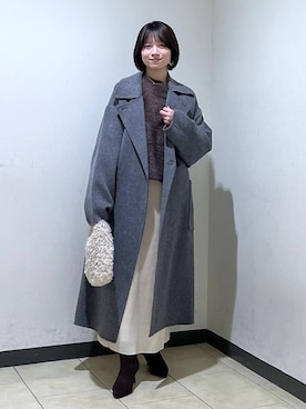 「おでかけ」｜「アイテム（ステンカラーコート）」を使った、chikaさん（レディース・154cm）の冬コーディネート