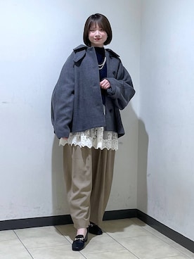 「アイテム（チュニック）」を使った、chikaさん（レディース・154cm）の冬コーディネート