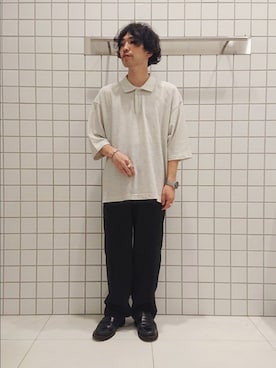 「スラックス」｜「アイテム（ポロシャツ）」を使った、ちくちさん（メンズ・168cm）の秋コーディネート