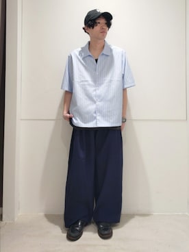「アイテム（スラックス、ブルー系）」を使った、ちくちさん（メンズ・168cm）の夏コーディネート