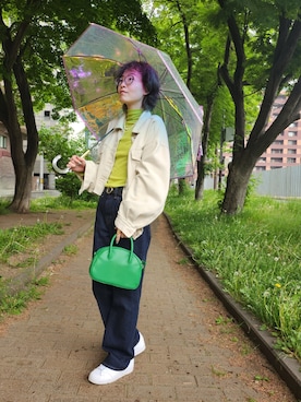 「RAY CASSIN（レイカズン）のアイテム（デニムジャケット）」を使った、カラルさん（レディース・162cm）の春コーディネート
